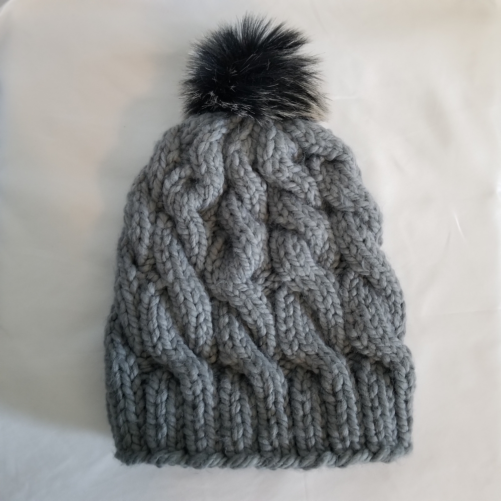 NWOT Handmade Knit Beanie with Fur Pompom